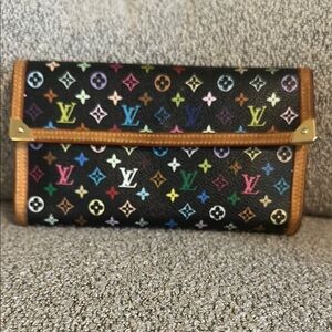 Louis Vuitton Black Multicolor Takashi Murakami 2003 Clutch Trifold wallet